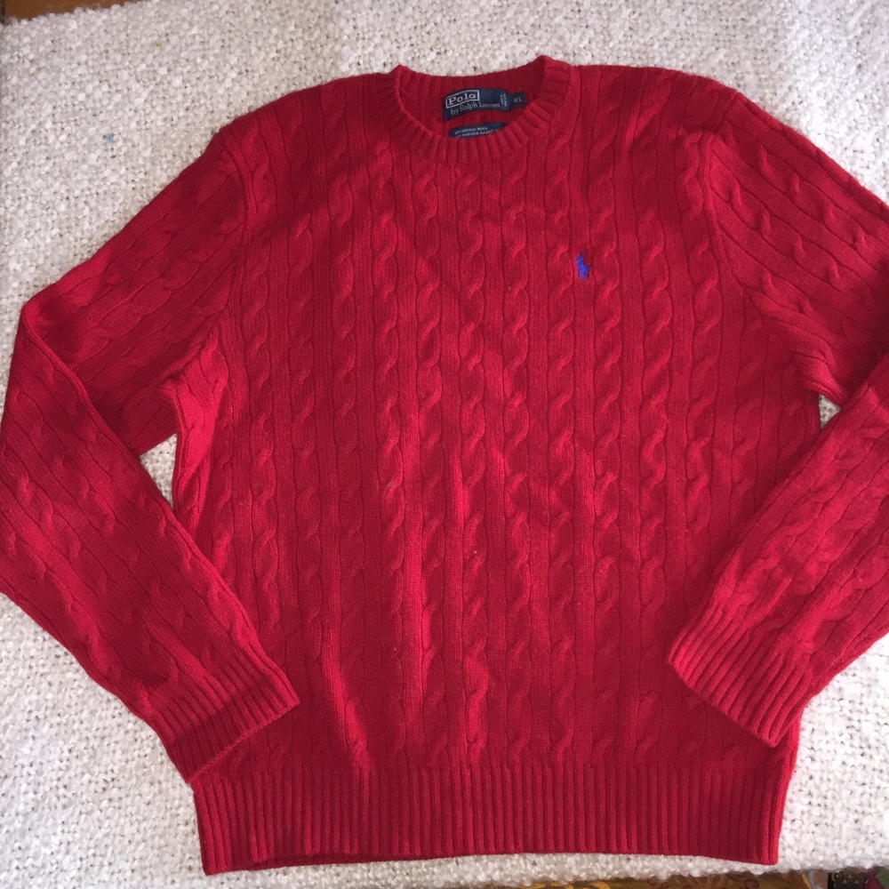 POLO Ralph Lauren merino/angora red cable sweater - Picture 2 of 8